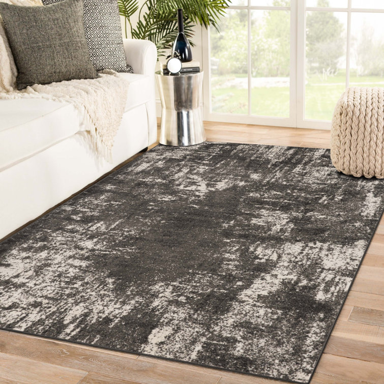 Dark Gray Abstract Easy Care Synthetic Area Rug