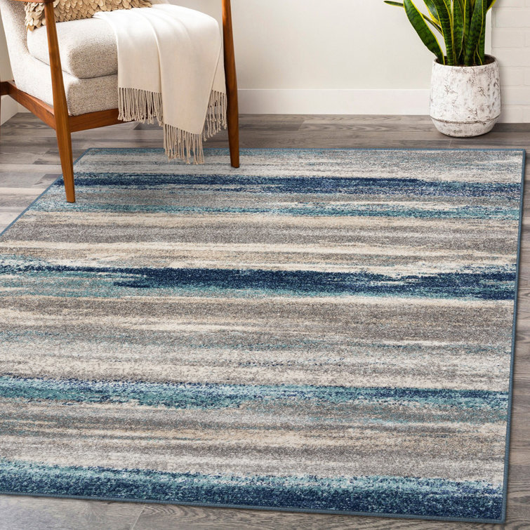 Abstract Blue Visions 5' x 7' Easy-Care Synthetic Area Rug