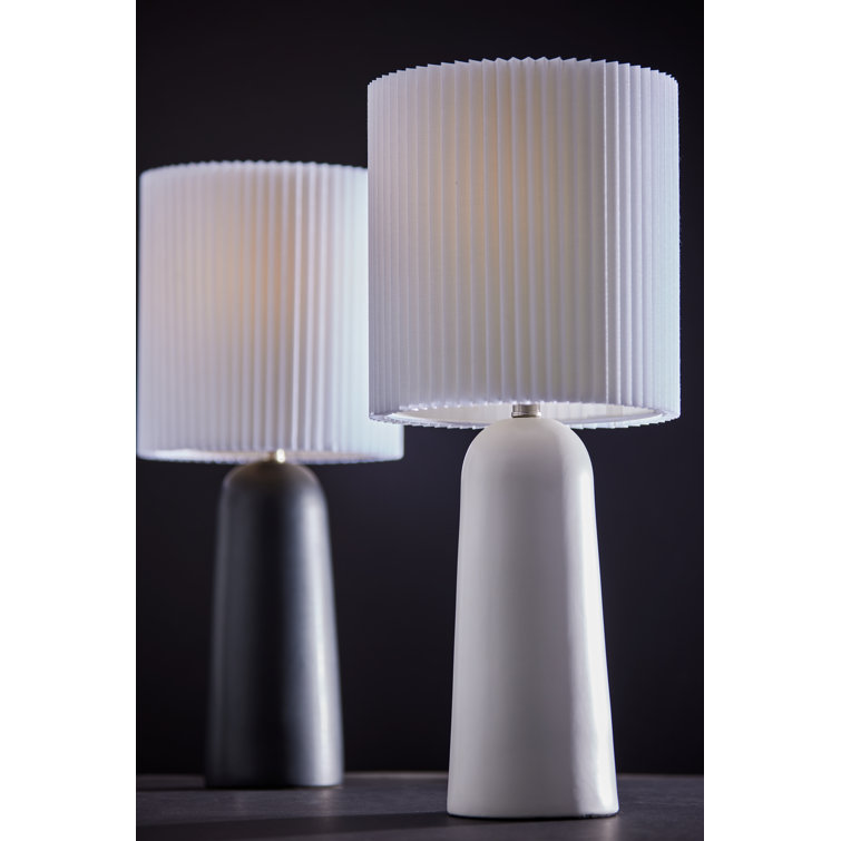 White Ceramic Table Lamp with Pleated Fabric Shade