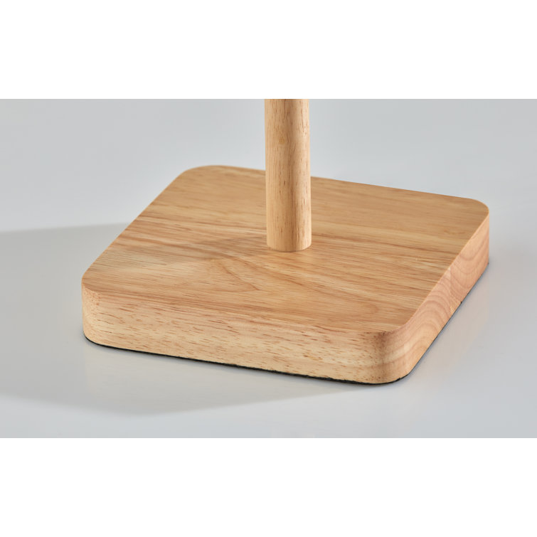 Natural Wood Table Lamp with Woven Beige Drum Shade