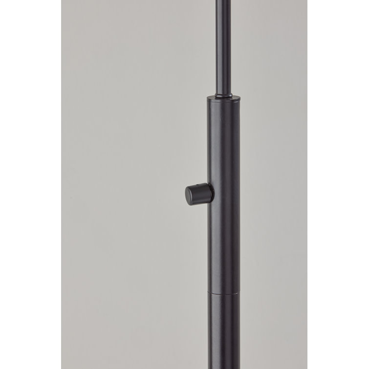 Adjustable Black Metal Floor Lamp with Natural Rattan Shade