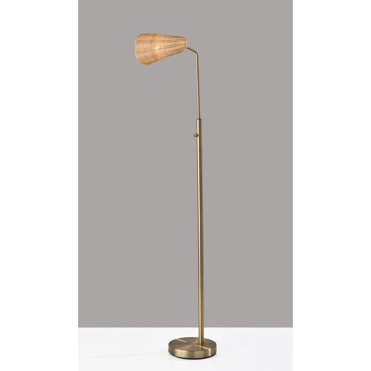 Antique Brass Adjustable Floor Lamp with Rattan Shade