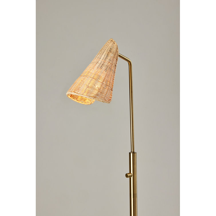 Antique Brass Adjustable Floor Lamp with Rattan Shade