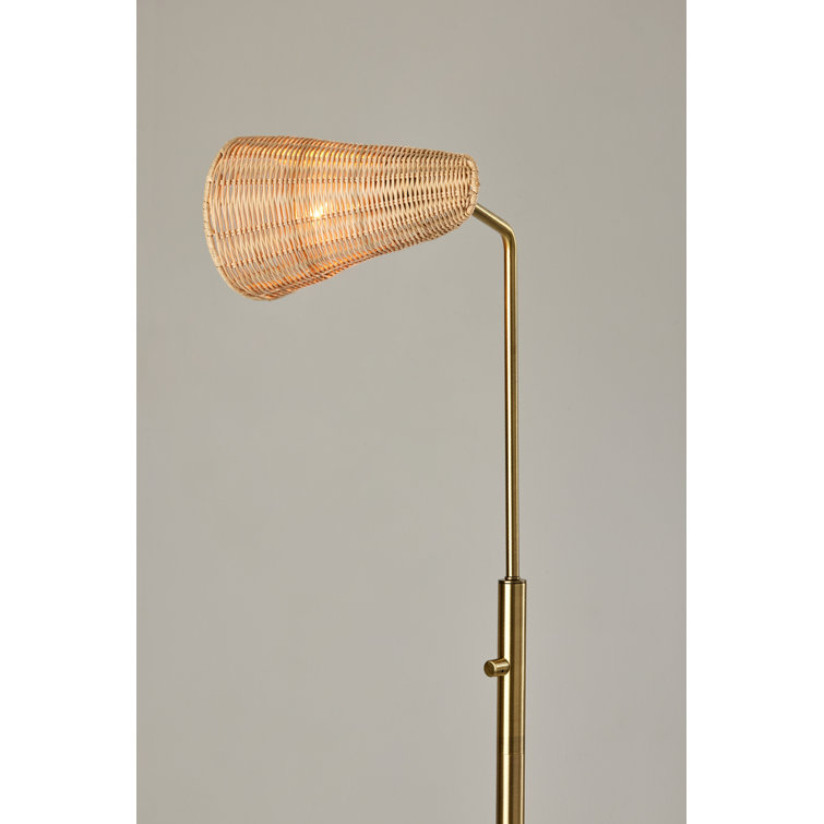 Antique Brass Adjustable Floor Lamp with Rattan Shade