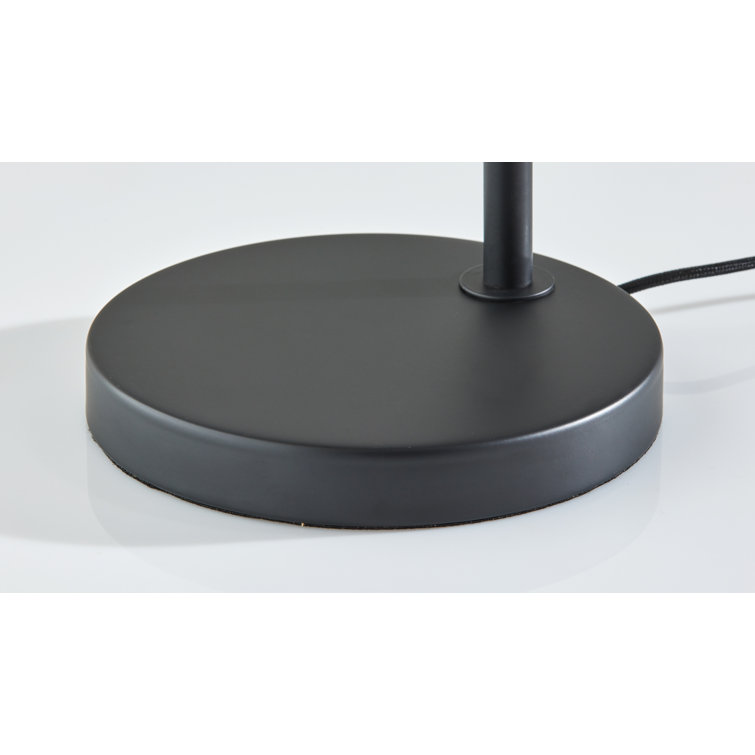 Adjustable Black Steel Desk Lamp with Natural Wood Shade