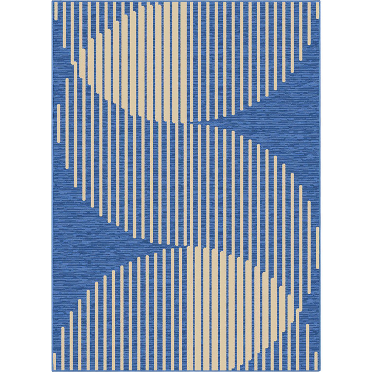Blue and Beige Geometric Flat-Weave Indoor/Outdoor Rug 5' x 7'