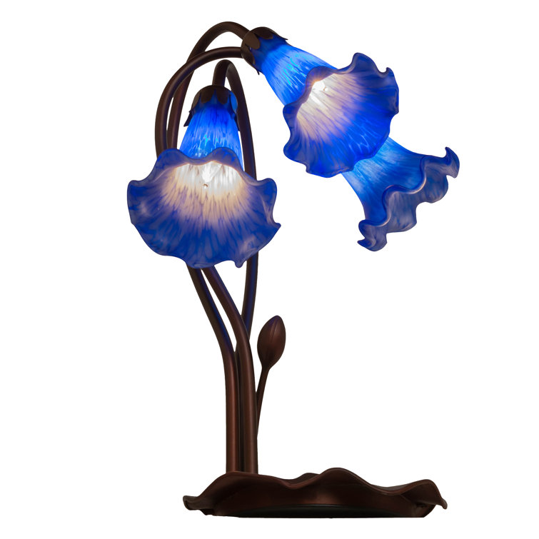 Indigo Blue Stained Glass 3-Light Tiffany-Style Accent Lamp