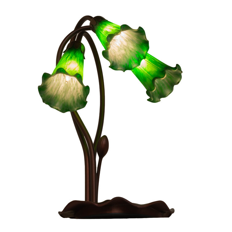 Emerald Green Pond Lily 3-Light Mahogany Bronze Accent Lamp