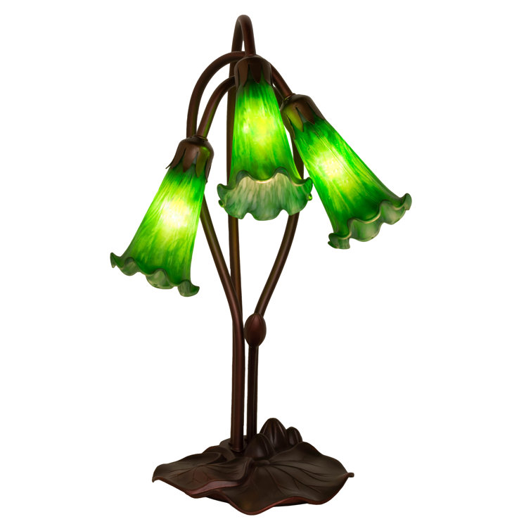 Emerald Green Pond Lily 3-Light Mahogany Bronze Accent Lamp