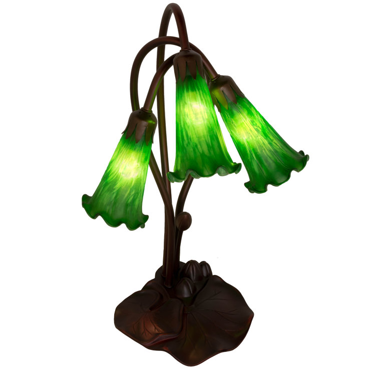 Emerald Green Pond Lily 3-Light Mahogany Bronze Accent Lamp