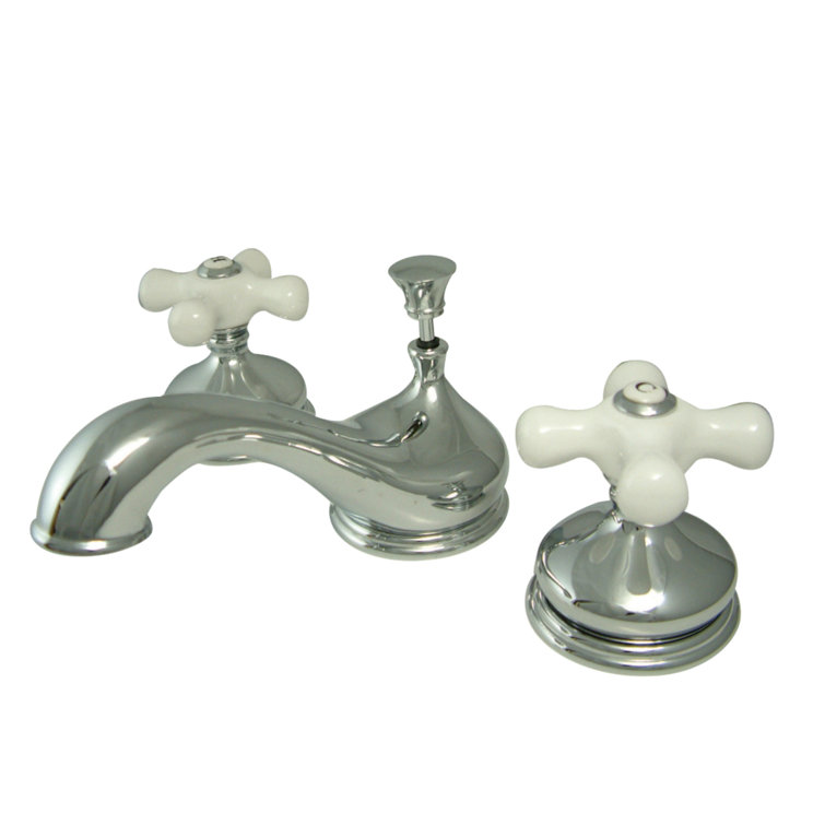 Heritage Polished Chrome Dual-Cross Handle Widespread Bathroom Faucet