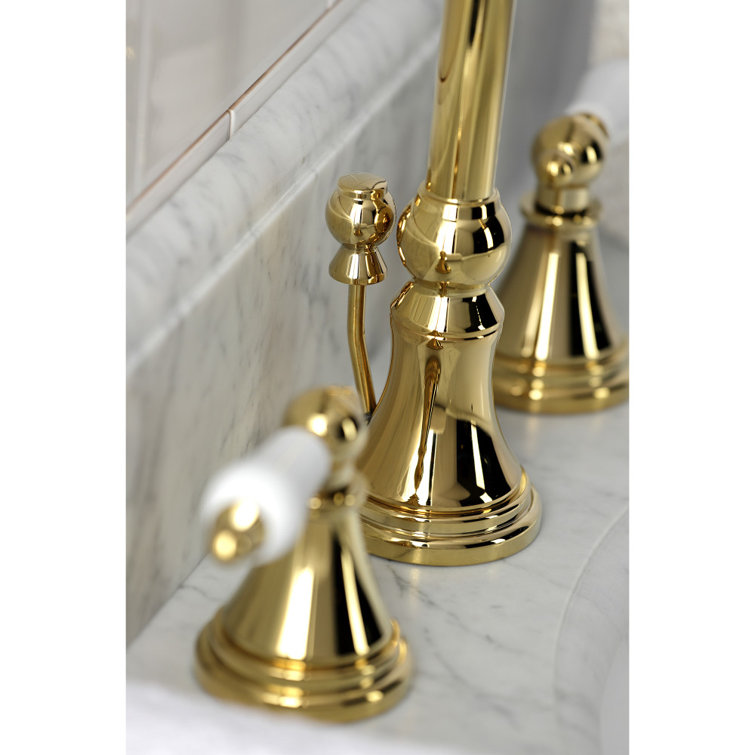 Polished Brass Widespread Bathroom Faucet with Lever Handles