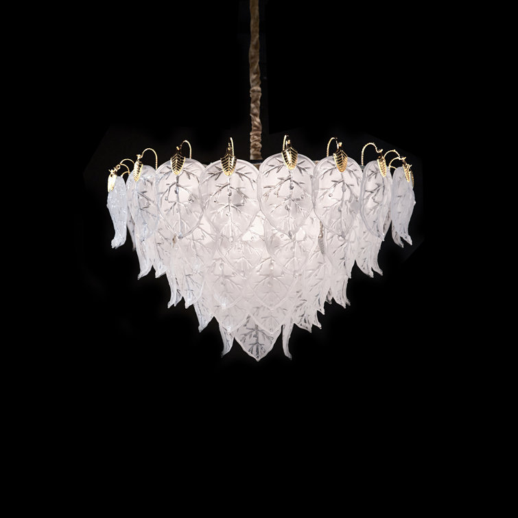 White Frosted Glass Leaf 21-Light Chandelier