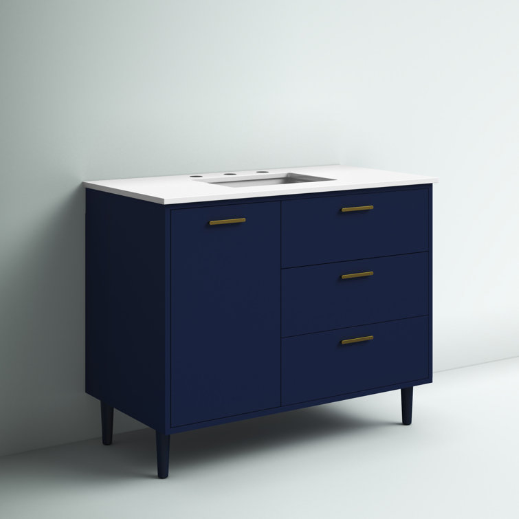 Blue 42'' Single Bathroom Vanity with Engineered Marble Top