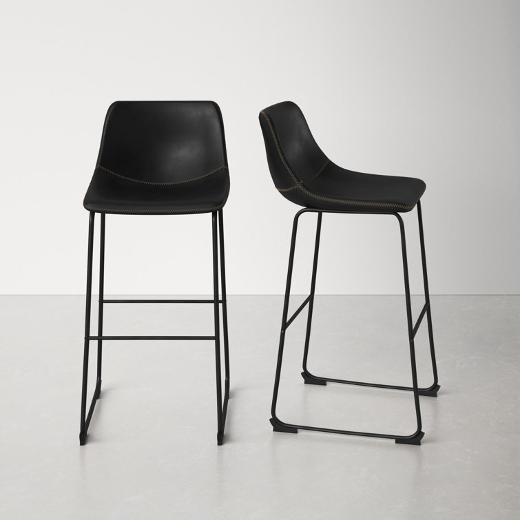 Modern Sleek Black Faux Leather Barstools with Powder-Coated Steel Legs