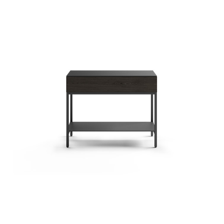 Charcoal Stained Ash and Matte Black Glass Rectangular End Table