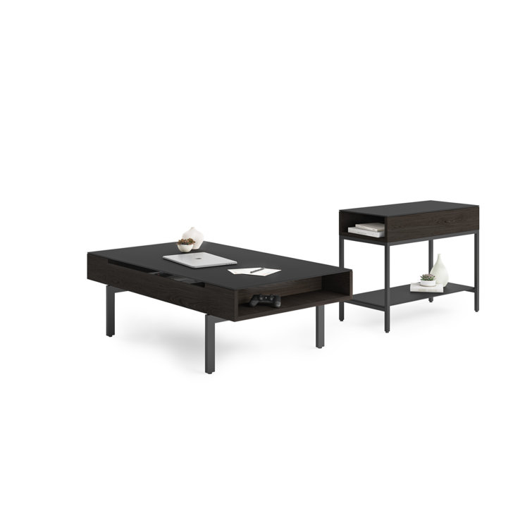 Charcoal Stained Ash and Matte Black Glass Rectangular End Table