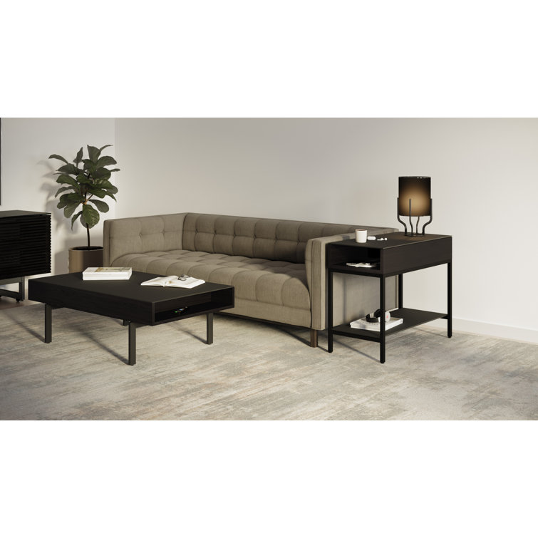 Charcoal Stained Ash and Matte Black Glass Rectangular End Table