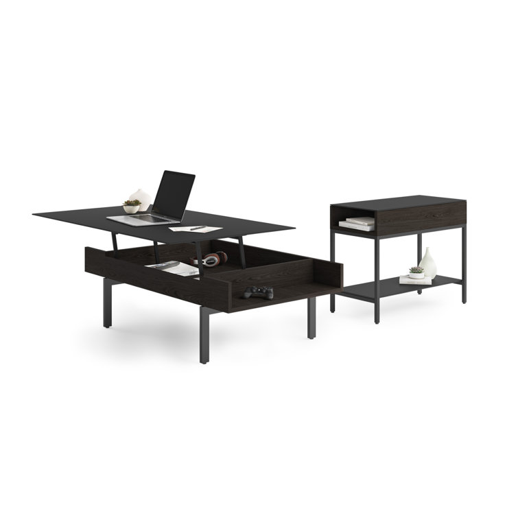 Charcoal Stained Ash and Matte Black Glass Rectangular End Table