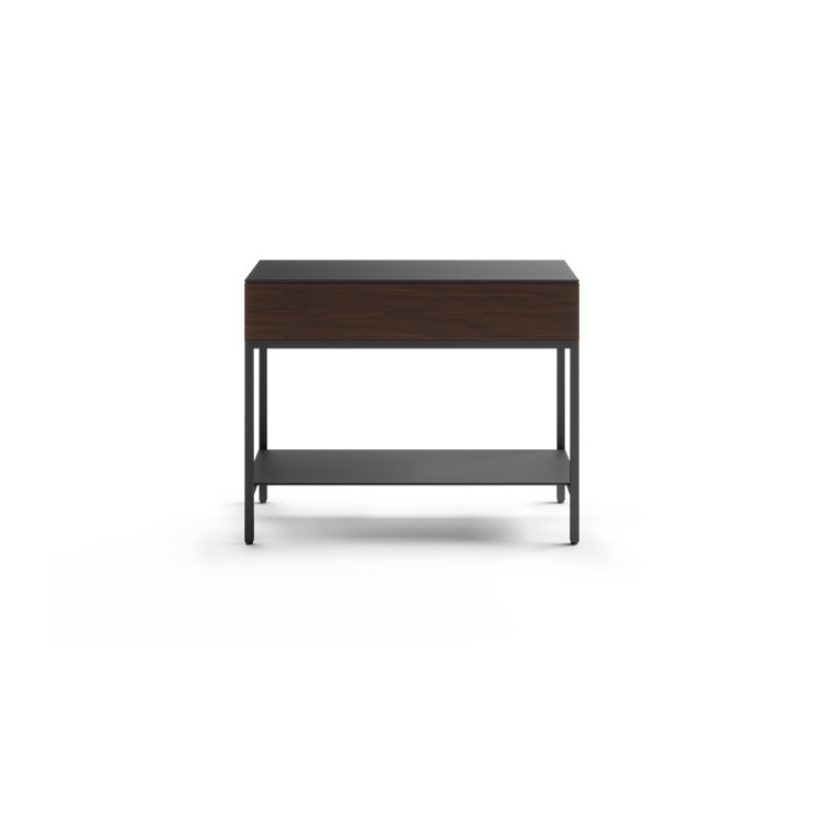 Matthew Weatherly Chocolate Walnut Glass End Table with Storage