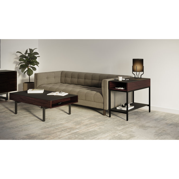 Matthew Weatherly Chocolate Walnut Glass End Table with Storage