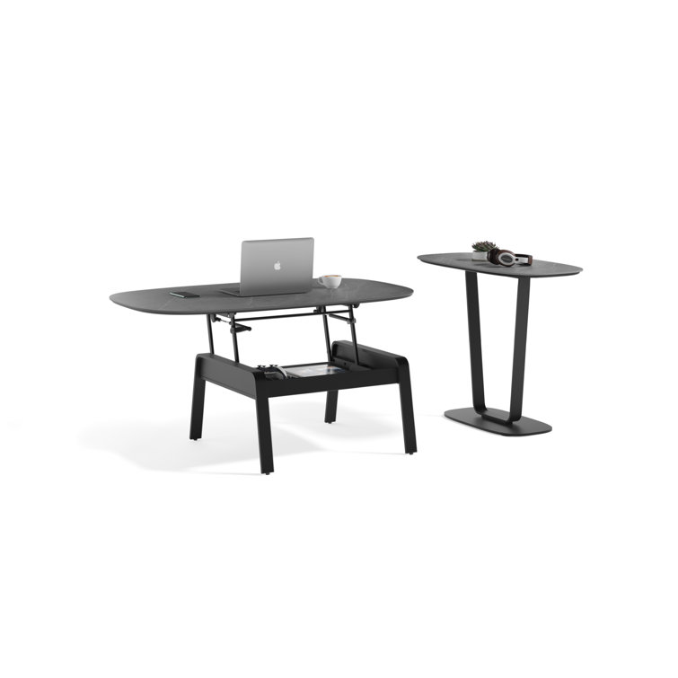 Alto Gray Porcelain Top Rectangular End Table with Black Steel Frame
