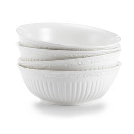Italian Countryside White Stoneware Soup and Cereal Bowls, Set of 4