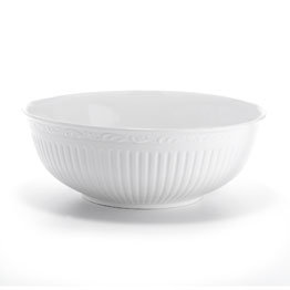 White Ceramic Embossed Detailing 9.5-Inch Salad Bowl