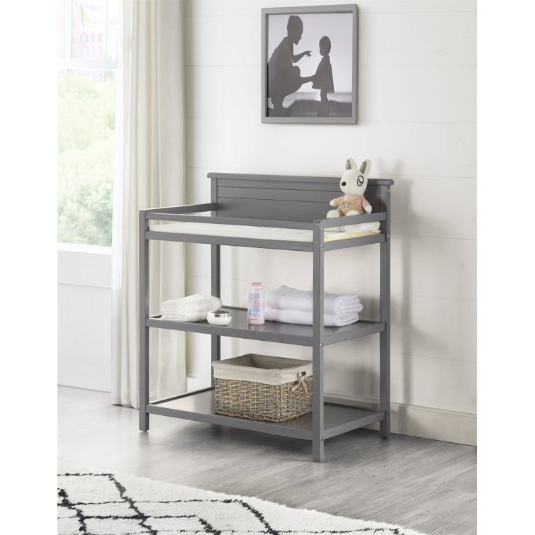 Dove Gray Universal Baby Changing Station with Pad and Safety Strap