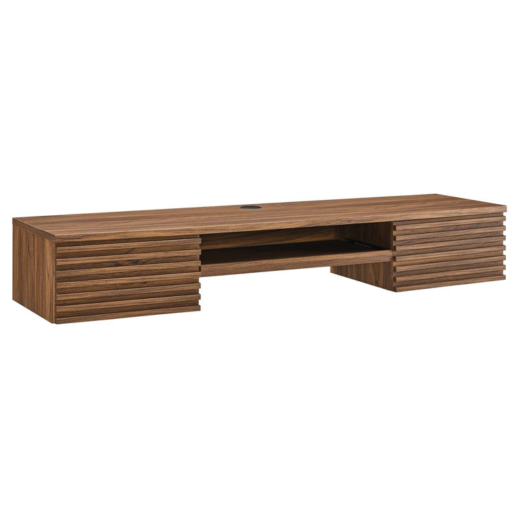 Mid-Century Modern Walnut Grain Wall-Mounted Desk with Drawers