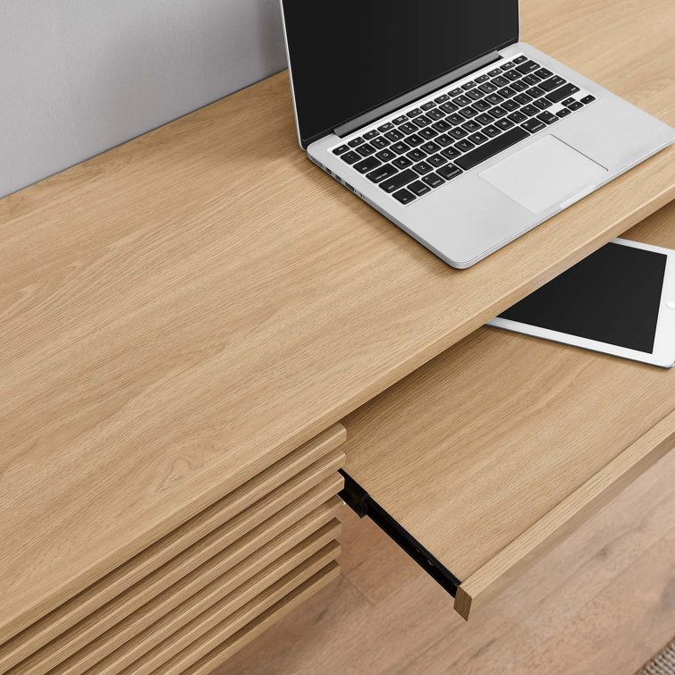 60" Oak Wall-Mounted Desk with Drawer and Keyboard Tray