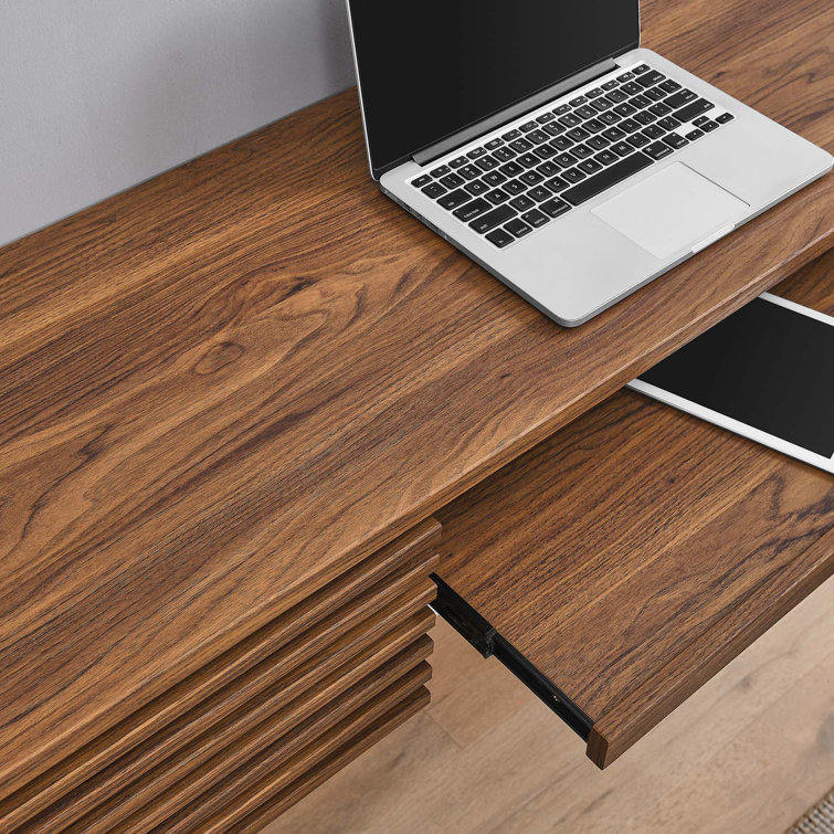 Mid-Century Modern Walnut Grain Wall-Mounted Desk with Drawers