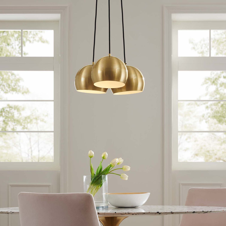 Chalice Satin Brass 3-Light Bowl Pendant with Adjustable Cables