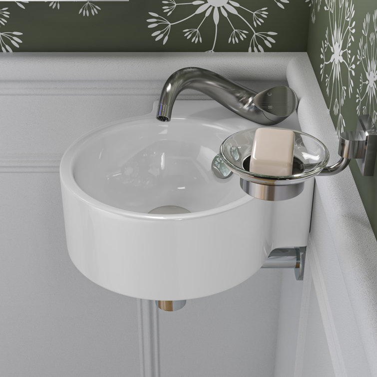 White Ceramic Wall-Mount Oval Bathroom Sink with Overflow