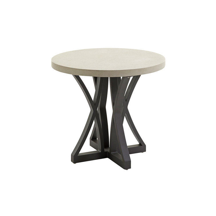 Gray Cream Round Transitional Side Table with Aluminum Base