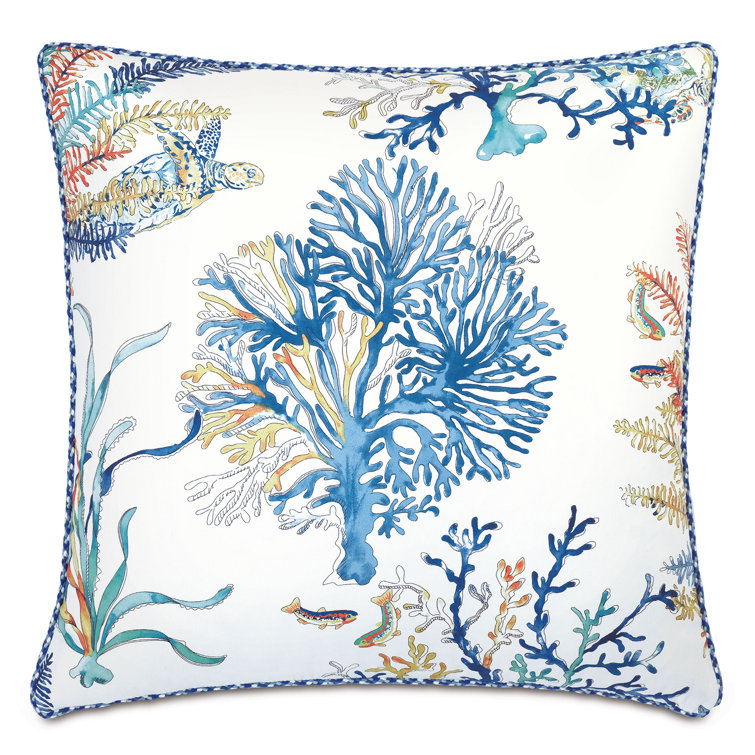 Multicolor Coral Reef Cotton Embroidered Throw Pillow