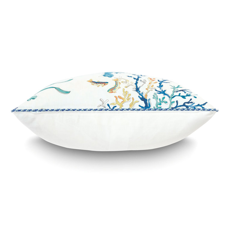 Multicolor Coral Reef Cotton Embroidered Throw Pillow