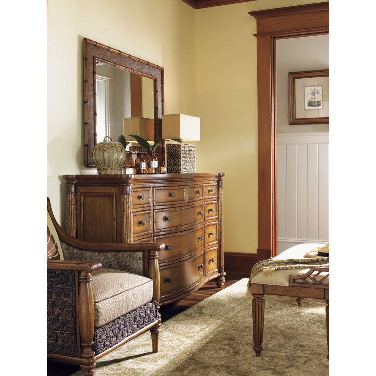 Coastal Plantation Brown Wood & Leather Rectangular Dresser Mirror