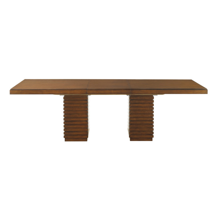 Transitional Extendable Brown Wood Dining Table for Eight