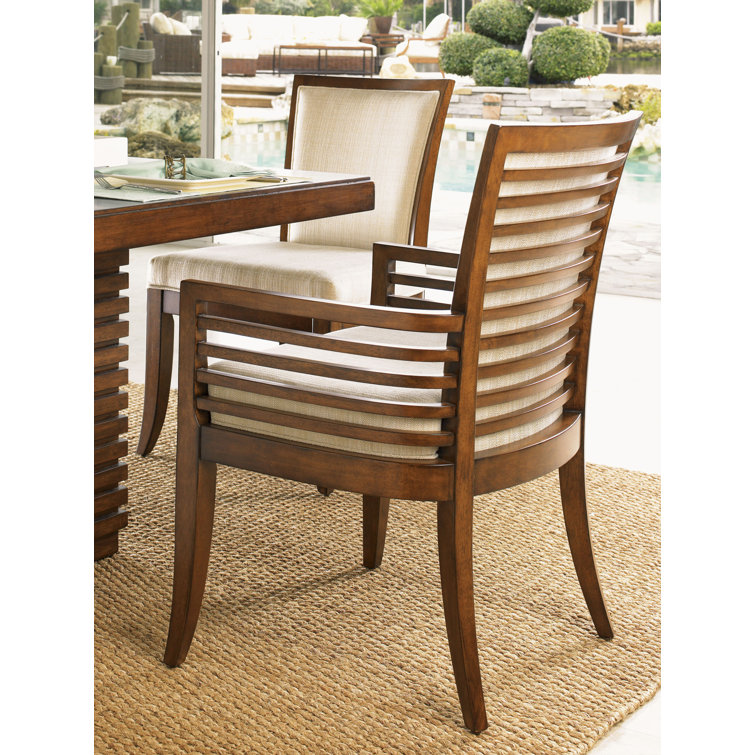 Beige-Brown Transitional Leather-Wood Arm Chair 24.5"