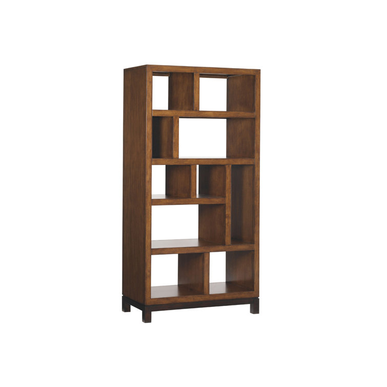 Transitional Sundrenched Sienna Wood Etagere with Open Back Design