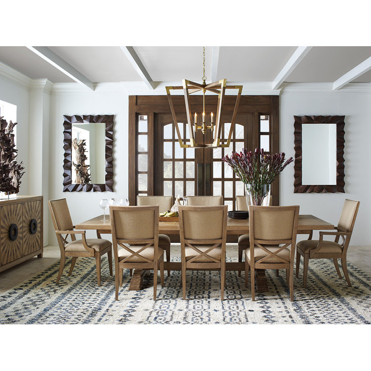 White Linen and Oak Cross Back Upholstered Side Chair
