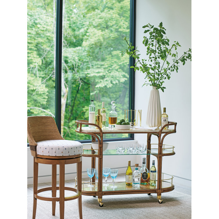 Sierra Tan Hickory & Rope Swivel Bar Stool with White Polka Dots