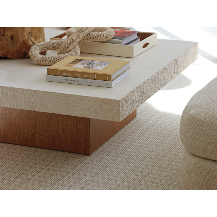 Square Brown and Cream Marble Wood Cocktail Table