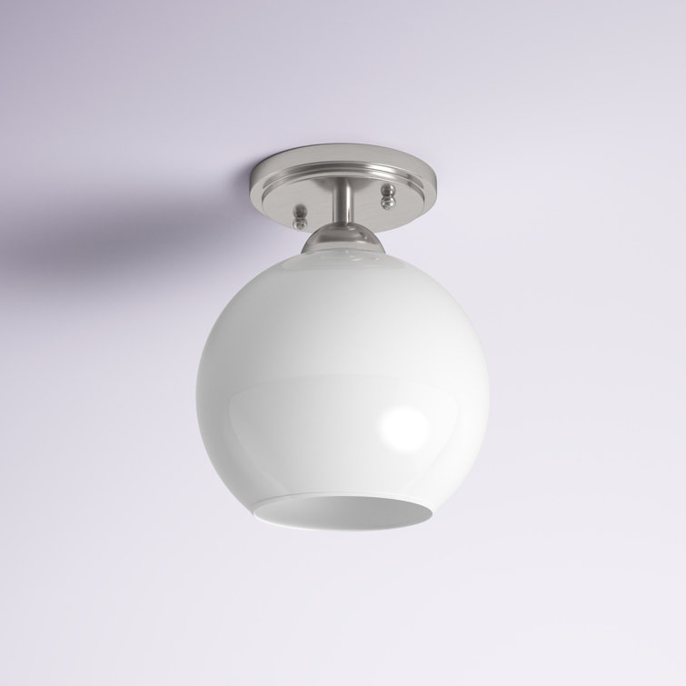 Carisa Brushed Nickel Globe Flush Mount Light with White Glass Shade