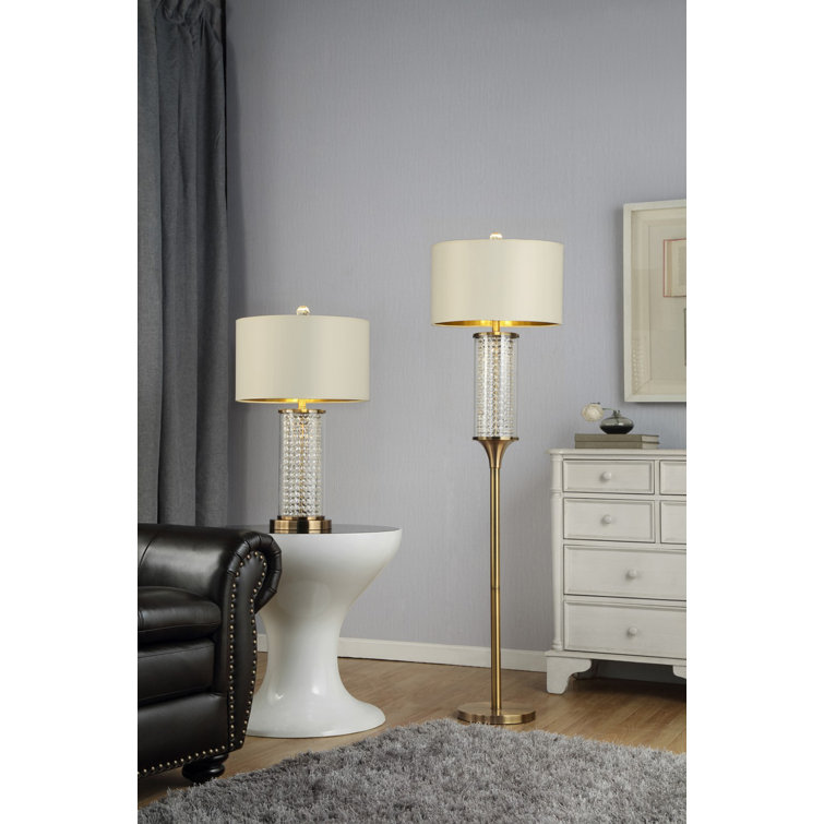 Elegant 62.25'' Gold Crystal Floor Lamp with Off-White Drum Shade