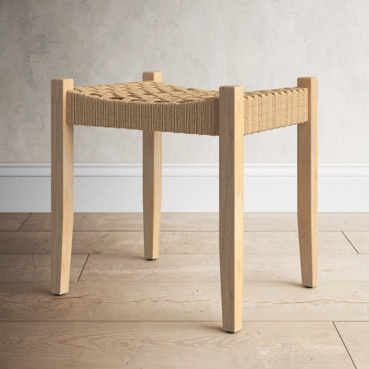 Natural Mango Wood Vanity Stool with Jute Rope Seat