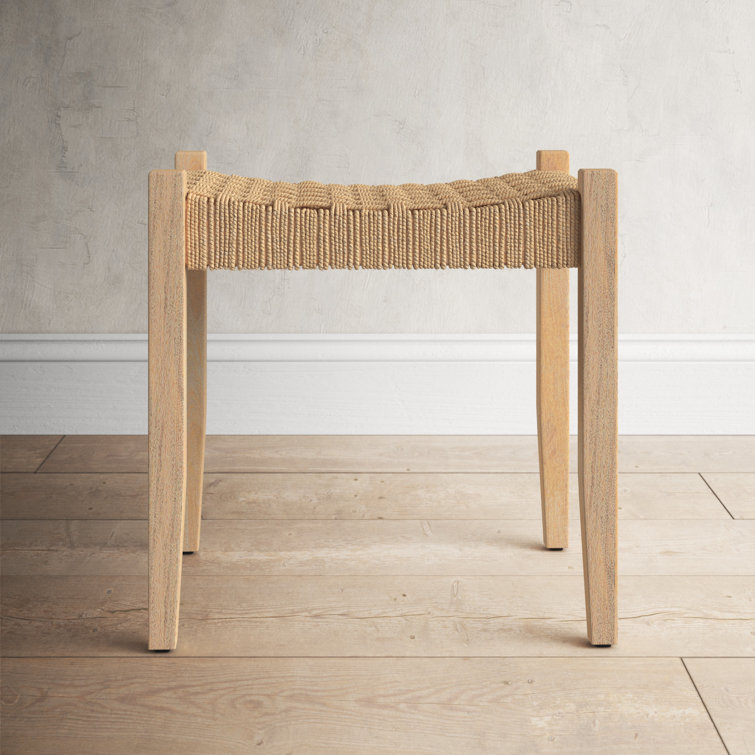 Natural Mango Wood Vanity Stool with Jute Rope Seat