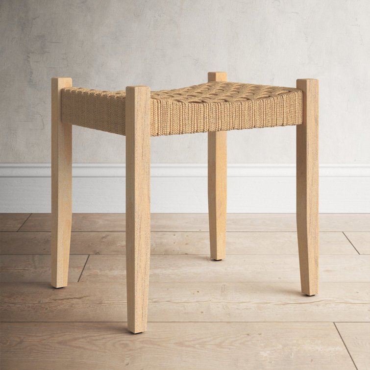 Natural Mango Wood Vanity Stool with Jute Rope Seat