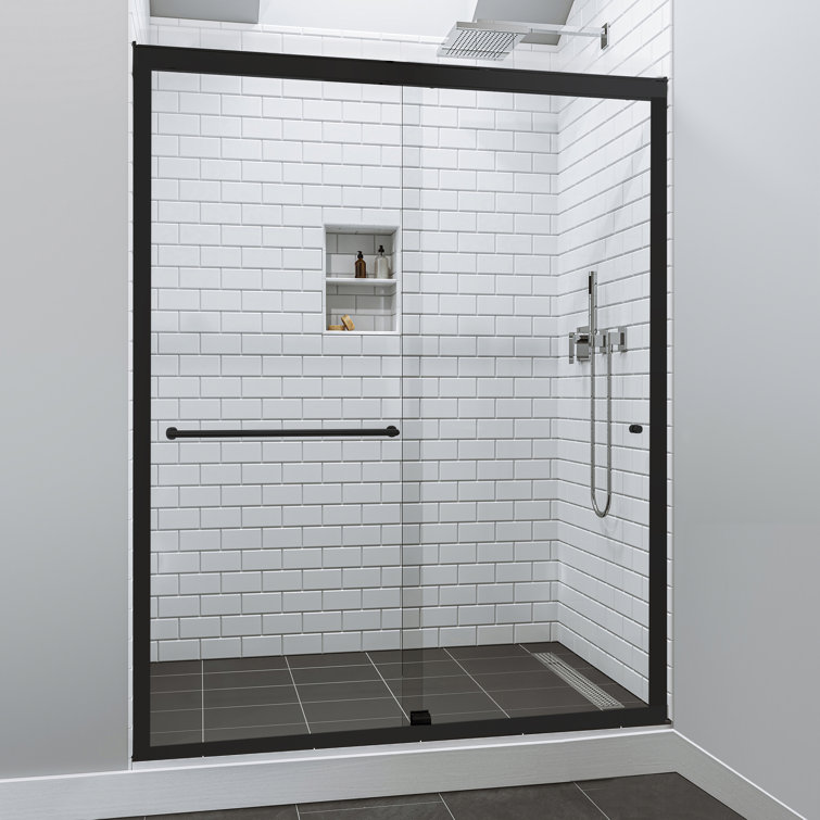 60'' x 70'' Matte Black Semi-Frameless Sliding Shower Door